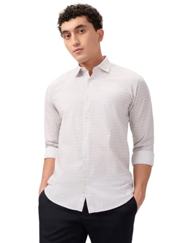 Park Avenue Men Slim Fit Print Pattern Pure Cotton Semi Cut Away Collar Full Sleeve Casual Shirt White