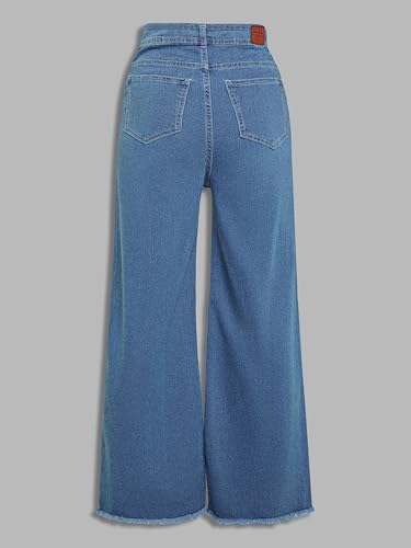 Miss Chase Women's Wide-Leg High-Rise Regular-Length Stretchable Denim Jeans (MCAW25DEN62-54-456-36, Cornflower Blue, 36)