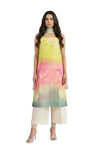 W for Woman Multicolor Floral Printed Straight Kurta with Flared Pant and Dupatta Set - (WS12663-125358-XS)