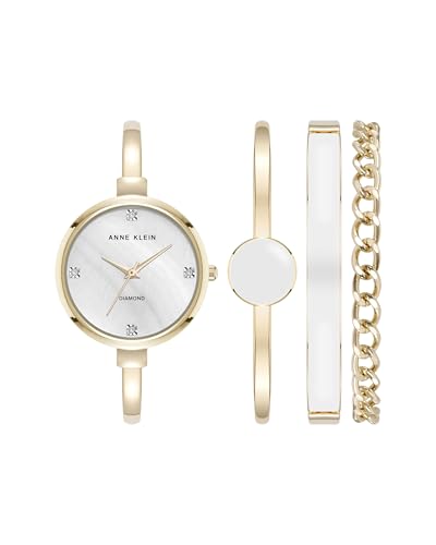 Anne Klein Women's Bangle Watch and Bracelet Set, Gold/White, AK/5142WTST