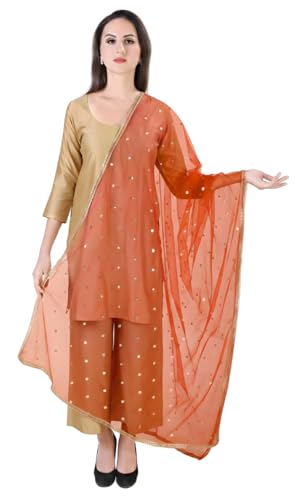 Studio Shringaar Women's Net Embroidered Full Size Dupatta (42" X 2.50 Meters) (Rust)