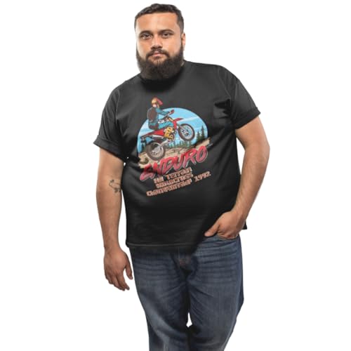 Jabro Plus Size Round Neck Cotton T-Shirt for Men & Teenage Boys with Enduro Motocross Motorcycle Bike Text Quote Graphic Print in Sizes 4XL(50in) 5XL(52in) 6XL(56in) 7XL(60in) Black