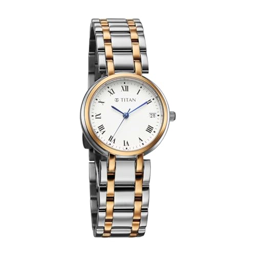 Titan Christina Workwear Quartz Analog White Dial Two Toned Metal Strap Watch for Women