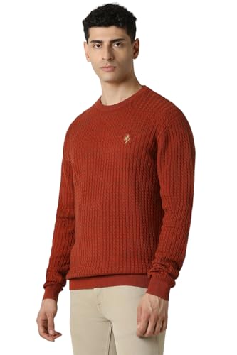 Van Heusen Men Red Textured Crew Neck Sweater