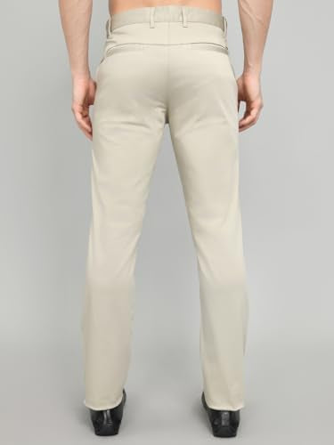 Monte Carlo Mens Slim Fit Solid Trouser |Solid Pattern Casual Trousers | Button Closure | Stylish & Comfortable Formal Trouser for Men's Beige 38