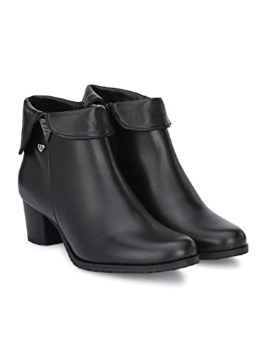 Delize Black Women Vegan Leather mid Heel Boots
