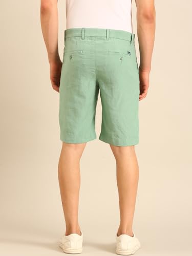 Linen Club Men's Linen Mint Green Solid Contemporary Fit Casual Shorts (Size:30)