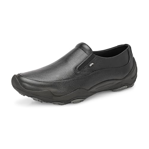 HITZ Black Leather Casual Shoes for Men's