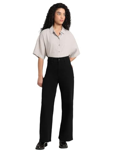 VERO MODA Womens Wide Leg Jeans Jet Black