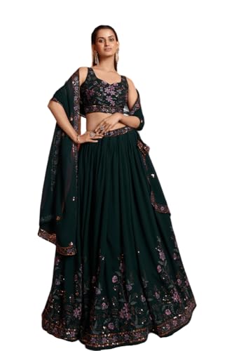 JIHU CULTURE Designer Green Embroidery Work Lehenga Choli With Dupatta