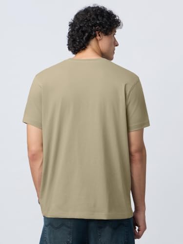 The Souled Store: The Dab Men and Boys Short Sleeves Round Neck Beige Embellished Relaxed Fit Lightweight All-Season Casual Cotton T-Shirt