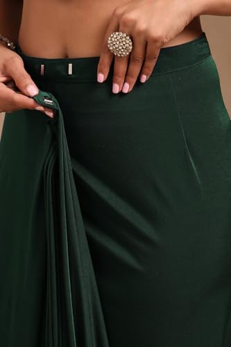 Soch Womens Green Nylon Blend Solid Ready To Wear Saree With Beads And Stones