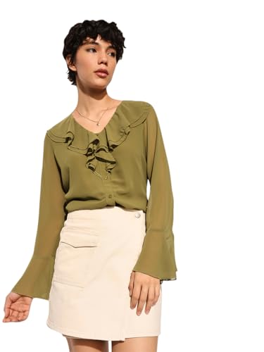 ONLY Women Regular Fit Olive Shirt