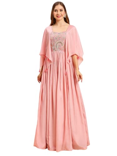 madhuram textiles Women's Chinon Gown for Women Ethnic with Embroidery Work Long Maxi Gown(M-2456) (in, Alpha, XL, Regular, Pink)