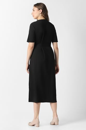 Women Black Solid Calf-Length Party Dress