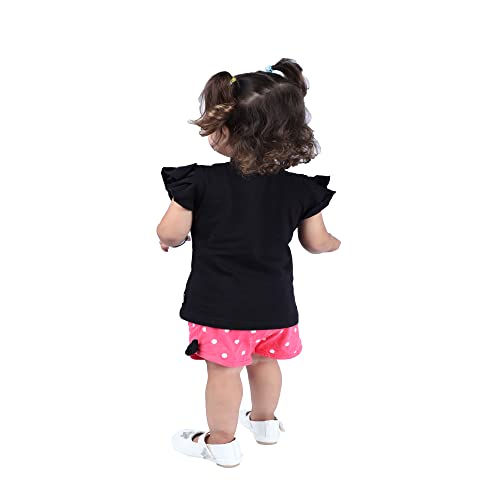 CATCUB Girls Cotton Top and Shorts Set - Butterfly Sleeves (CC-99-1-2N; Black; 12-24 Months)