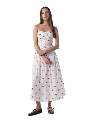 ONLY Women's Polka Dots Fit and Flare White Dress