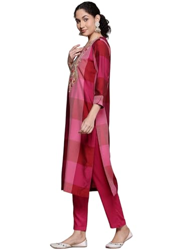 Aarke Ritu Kumar Fushia Rehan Round Neck Kurta With Pant And Dupatta