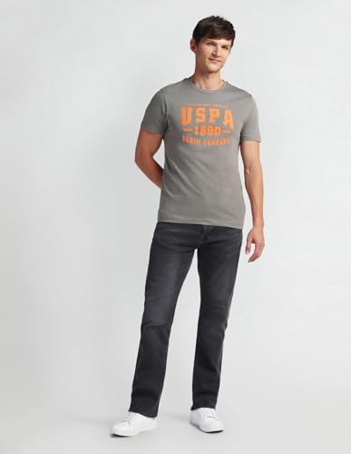 U.S. POLO ASSN. Mens Solid Half Sleeve Graphic Round Neck T-Shirts (UDTSHS0883_DK. Grey_M)