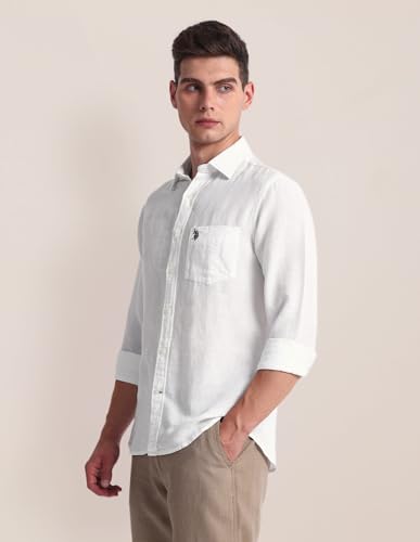 U.S. Polo Assn. Mens White Solid Collared Neck Long Sleeve Men's Casual Shirts (USSHTC0089_White_44)