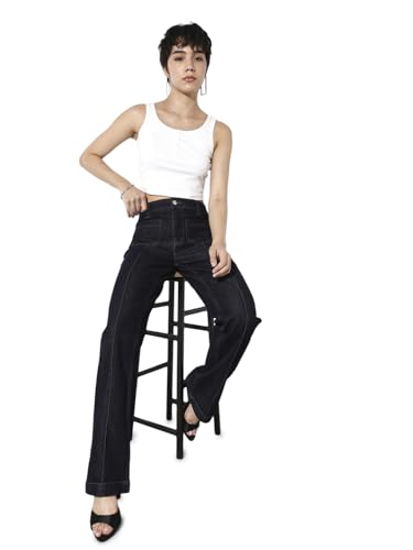 ONLY Women's Solid Flared Mid-Rise Blue Jeans