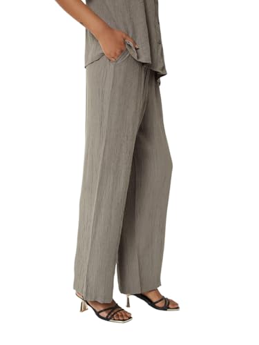 Max Women Textured Wide Leg Trousers (Grey_XL-XXL)