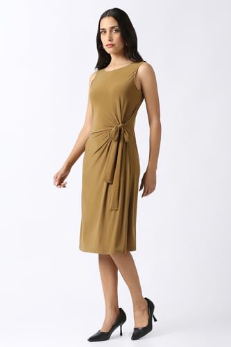 Women Brown Solid Knee Length Casual Dress