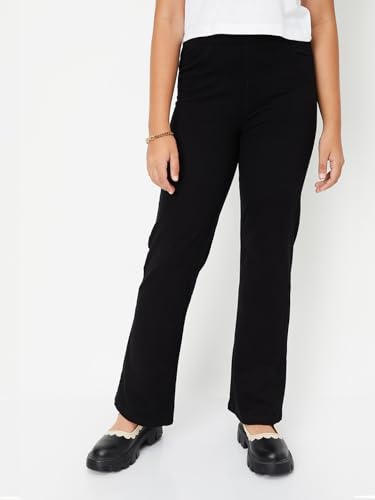 Max Girls Solid Slim Fit Trousers (Black_9-10 Y)