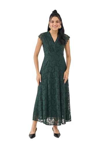 Latin Quarters Women's Green Cap Sleeve V-Neck Party A-Line Dress_M