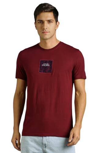 Louis Philippe Men Maroon Graphic Print Crew Neck T-Shirt