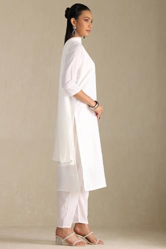 Soch Womens White Art Silk Embroidered Suit Set With Sequins