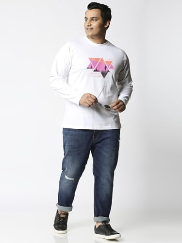 Bewakoof Men's Graphic Print Regular Fit Full Sleeve Round Neck Cotton Plus Size T-Shirt_694246_White_6XL