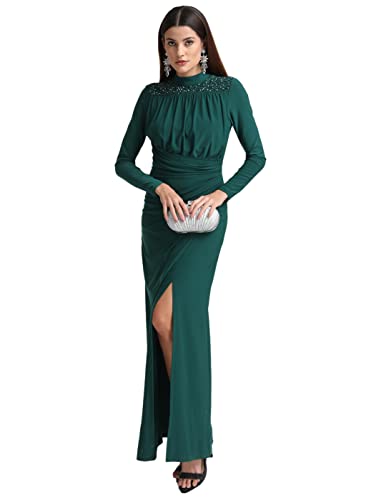 Kazo Women's Polyester Bodycon Maxi Casual Dress (124786EMGRNXS_Green