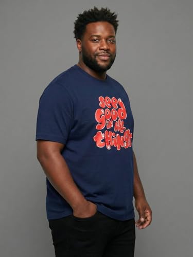 Bigbanana Men Plus Printed Navy Blue Round Neck Tshirt (Upbeat,Navy Blue,6XL)