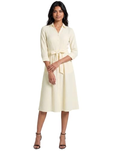 Max Women Textured Midi Dress(Off White_XL)
