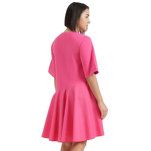 United Colors of Benetton Round Neck Solid Dress (Size : S) - 26P3099W3823I02A Pink