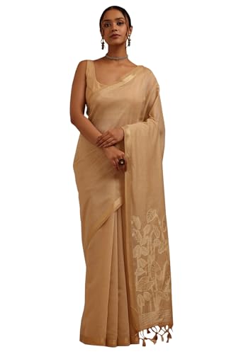 Soch Womens Beige Chanderi Zari Woven Saree