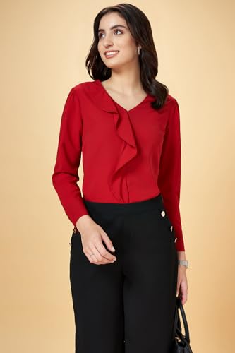 Annabelle by Pantaloons Women's Regular Fit T-Shirt (110152402004_Savvy Red L)