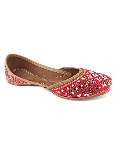 DESI COLOUR Casual Footwear for Womens/Punjabi Jutti/Mojari for Party Red Mirror