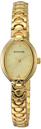 Sonata Quartz Analog Champagne Dial Gold Metal Strap Watch for Women - NS8107YM02