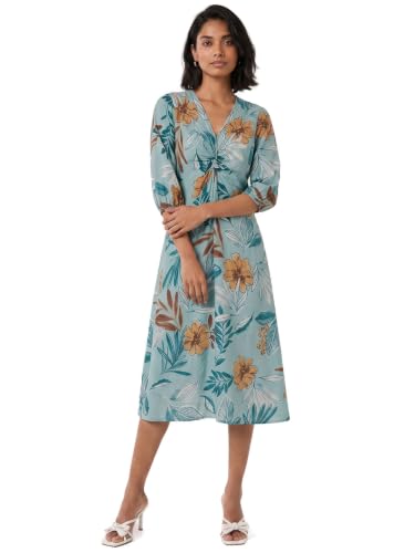 Max Women Floral Print Midi Dress(Blue_XS)