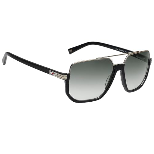 Tommy Hilfiger|Black Full-rim Frame Square Sunglasses|100% UV Protected (Uv 400) Grey Gradient Faded Lens|Men's & Women's | Large | TH 2625 C3 BKSIGR 58 S