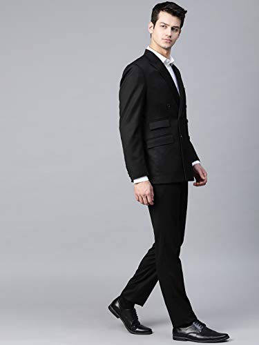 MANQ Men Black Solid Slim Fit Double Breasted Suit (Size: 40)