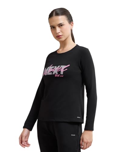 Amante Black Printed Cotton Long Sleeves Women T-Shirt