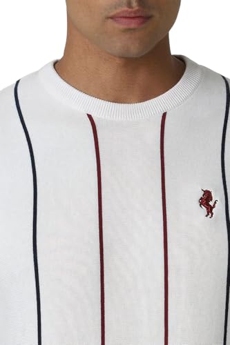 Van Heusen Men White Stripe Crew Neck Sweater