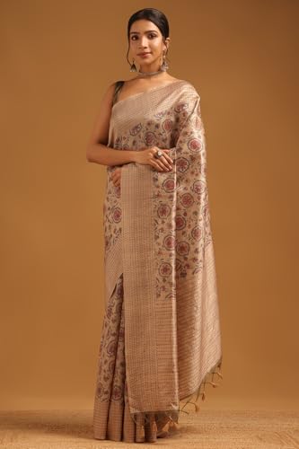 Soch Womens Olive Tussar Botanical Saree With Thread Work