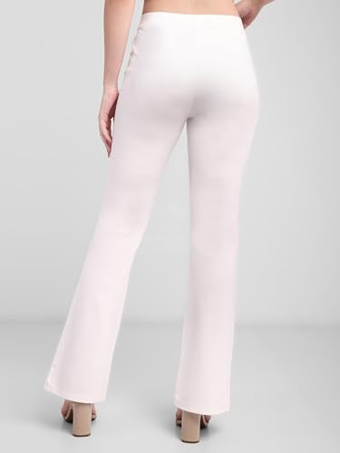 Latin Quarters Women's White Solid Casual High Rise Full Length Trouser_L