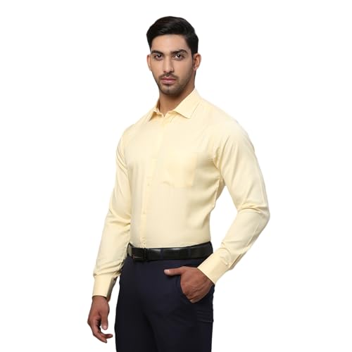 Park Avenue Men Slim Fit Structure Pattern Cotton Blend Semi Cutaway Collar Full Sleeve Formal Shirt (Size: 46)-PMSX18280-Y5 Medium Yellow