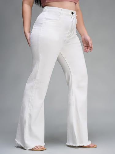 Miss Chase A+ Women's High-Rise Regular-Length Stretchable Bootcut Denim Jeans (APSS26DEN42-32-363-42, Snow White, 42)