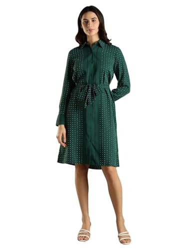 Polyester Spread Collar Shirt Dress